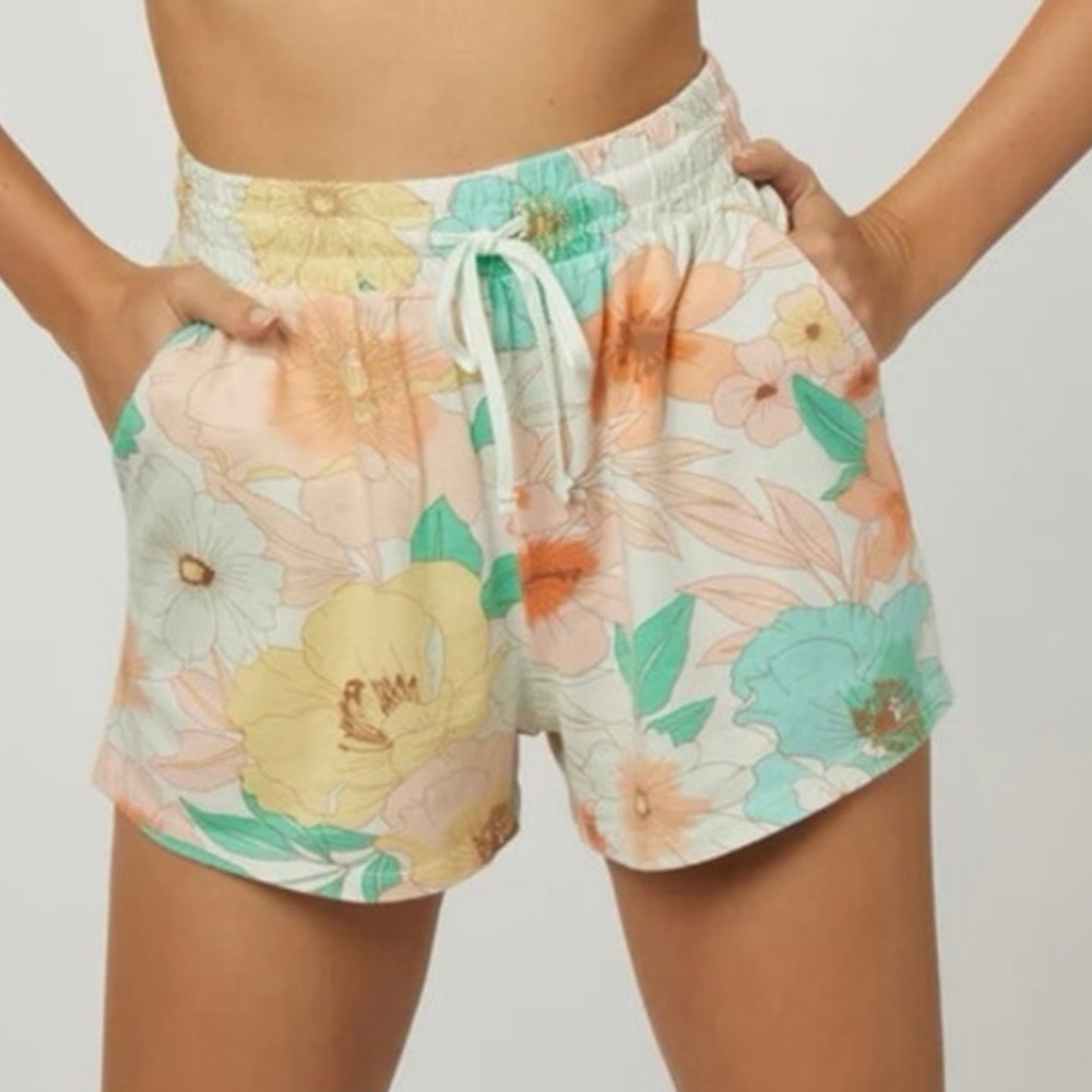 O’Neill Wiley Knit Drawstring Pastel Tropical Floral Shorts GUC Med